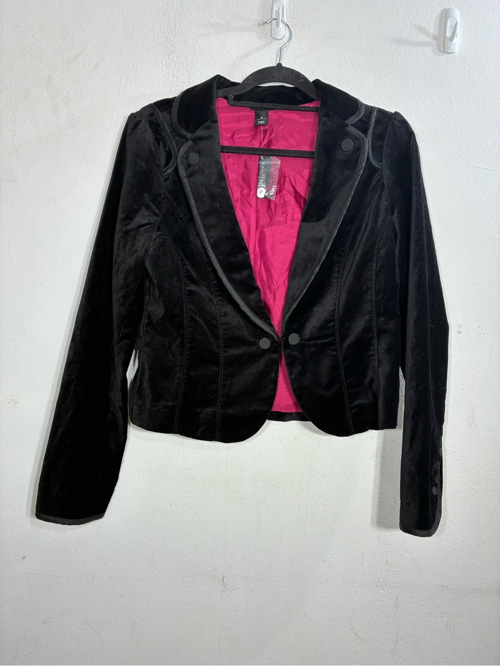 White House Black Market Black Velvet Blazer with Fuchsia Lining